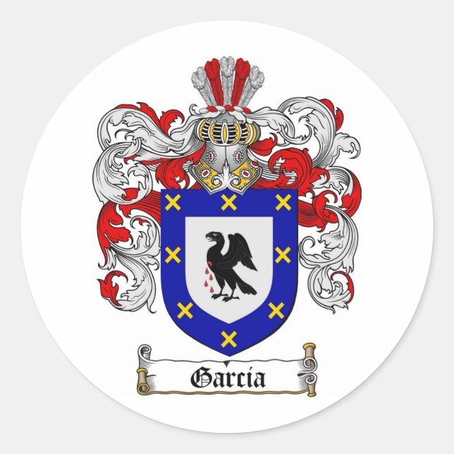 GARCIA FAMILY CREST -  GARCIA COAT OF ARMS CLASSIC ROUND STICKER (Front)