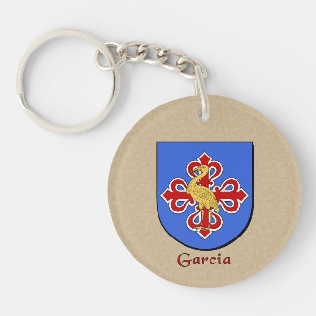 Garcia Historical Shield with Flag of Spain Key Ring (Front)