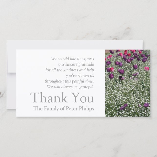 Garden 1 Tulips Sympathy Thank You Photo Card 2 (Front)