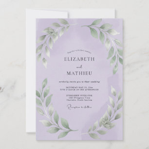Garden Amethyst Leafy Wedding Invitation