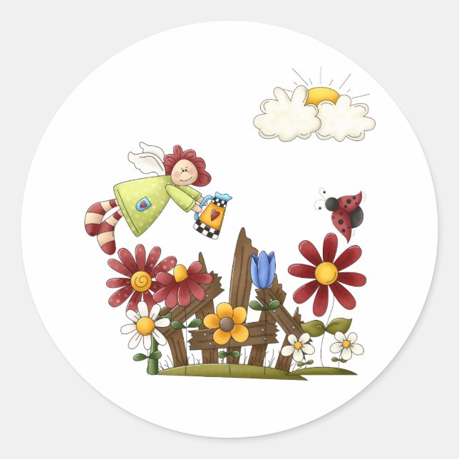 Garden angel classic round sticker (Front)