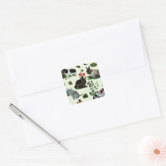 Garden Animals Rabbit Cat Dog Flowers Square Sticker (Envelope)