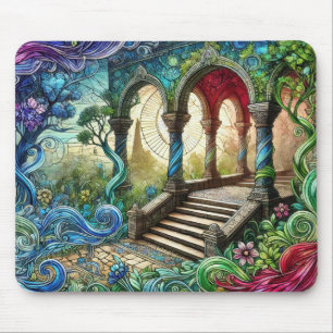 Garden Archway Stairs Vibrant Fantasy Landscape Mouse Mat