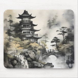 Garden Asian Ink Painting Mouse Mat