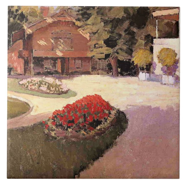 Garden at Yerres, fine art painting, Tile (Front)