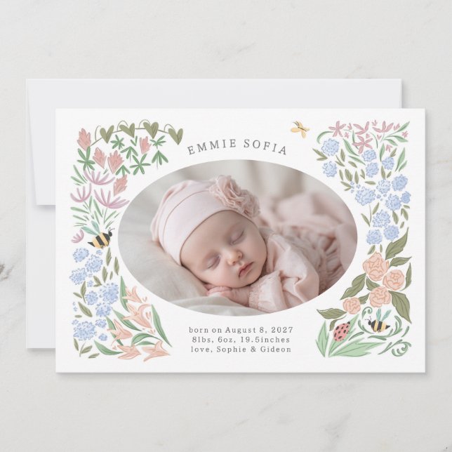 garden baby bloom | birth announcement girl (Front)