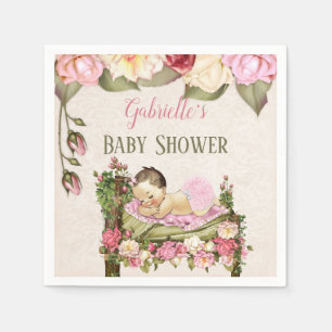 Garden Baby Shower Bed Roses Girl Pink Ivory Napkin