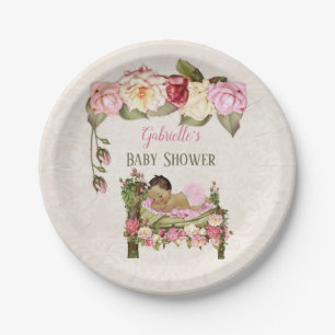 Garden Baby Shower Bed Roses Girl Pink Ivory Paper Plate