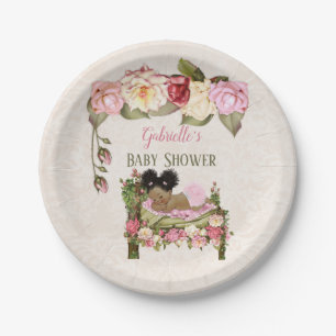 Garden Baby Shower Bed Roses Girl Pink Ivory Paper Plate