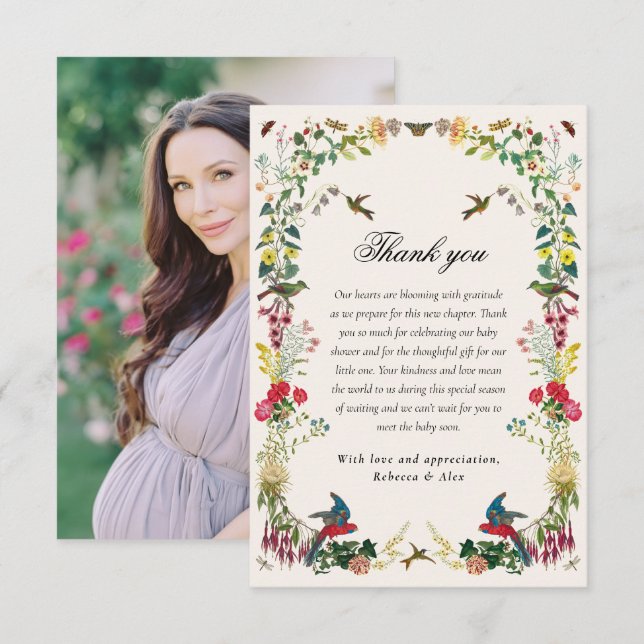 Garden Baby Shower Elegant Botanical Floral Photo Thank You Card (Front/Back)