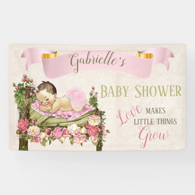 Garden Baby shower Girl Sleeping Bed of Roses Banner (Horizontal)
