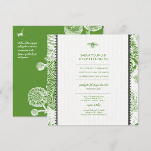 Garden Bee Green Toile Wedding Invitation