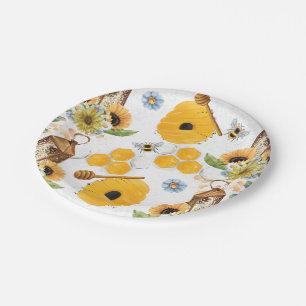 Garden Bee Sunflower Pattern Paper Plate