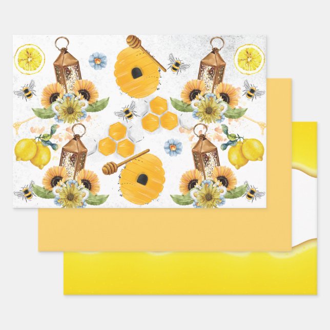 Garden Bee Sunflower Pattern Wrapping Paper Sheet (Set)