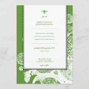 Garden Bee Toile Wedding Invitation