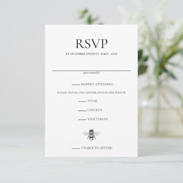 Garden Bee Wedding RSVP Card (Standing Front)