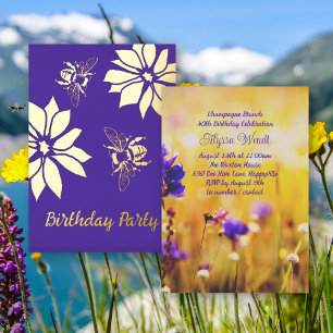 Garden Bees Birthday Party Foil Invitations
