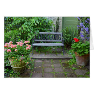 Garden bench on summer patio