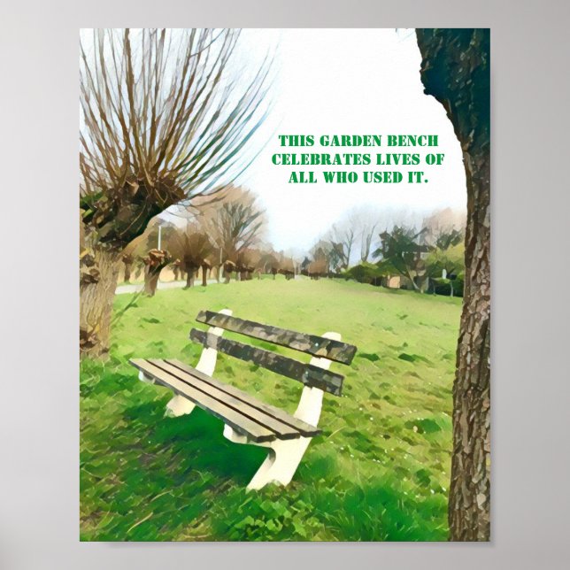 Garden Bench Quote Blue Autumn Sky Green Grass Art Poster (Front)