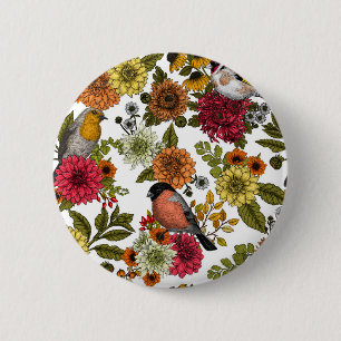 Garden birds and flowers 1 6 cm round badge