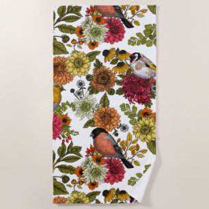 Garden birds and flowers 1 beach towel