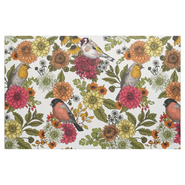 Garden birds and flowers 1 fabric (Fat Quarter)
