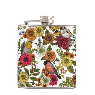 Garden birds and flowers 1 hip flask
