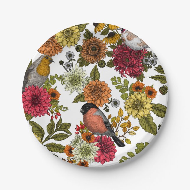 Garden birds and flowers 1 paper plate (Front)