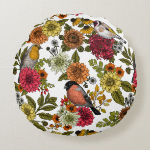 Garden birds and flowers 1 round cushion