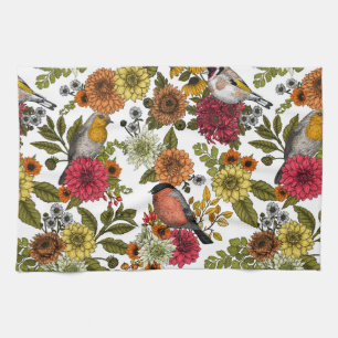 Garden birds and flowers 1 tea towel