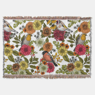 Garden birds and flowers 1 throw blanket