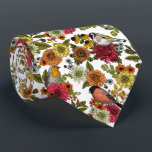Garden birds and flowers 1 tie<br><div class="desc">Hand-drawn garden birds- robin,  goldfinch and bulfinch on bouquets of flowers and leaves- dahlias,  chrysanthemums,  calendula,  coneflowers ivy and ferns</div>
