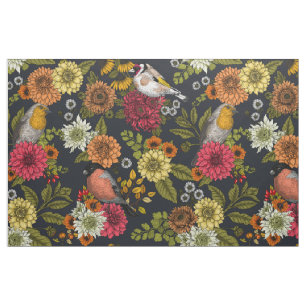 Garden birds and flowers 2 fabric