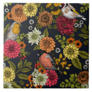Garden birds and flowers 2 tile