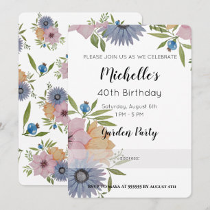 Garden Birthday Party Watercolor Flowers Invitatio Invitation