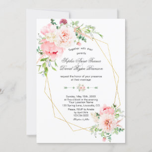 Garden Bloom Blush Flowers Gold Wedding Invitation