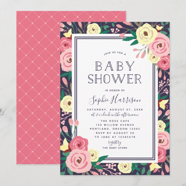 Garden Blooms Floral Pink Baby Shower Invitation (Front/Back)