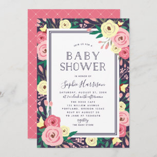 Garden Blooms Floral Pink Baby Shower Invitation