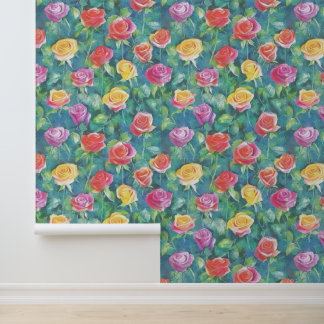 Garden blossoms, rose bushes watercolor pattern wallpaper