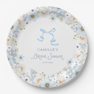 Garden Blue Floral Bridal Shower Paper Plate