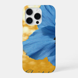 Garden Blue Poppy Flower Golden Sky with Monogram iPhone 16 Pro Case