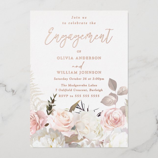 Garden Blush Floral Rose Gold Engagement Party (Front)