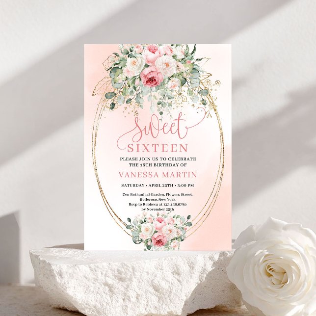 Garden Blush Floral Sweet 16 Birthday Invitation (Garden Blush Floral Sweet 16 Birthday Invitation)
