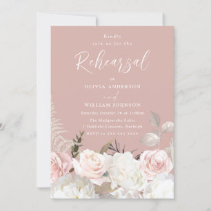 Garden Blush & White Floral Mauve Rehearsal Dinner Invitation