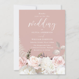 Garden Blush & White Floral Mauve Wedding Invitation