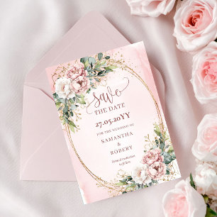 Garden Bohemian Blush Pink Flowers Save The Date