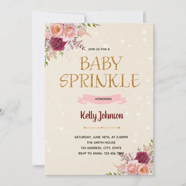 Garden boho flower baby sprinkle invitation (Front)