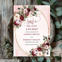 Garden Boho Merlot Blush Gold Roses Save the Date