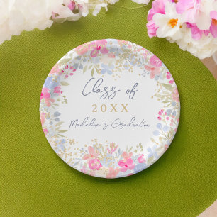 Garden boho pastel wildflowers  graduation paper plate