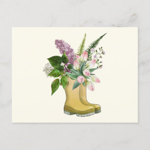 Garden Boots with Tulip and Lilac Flowers  Postcard